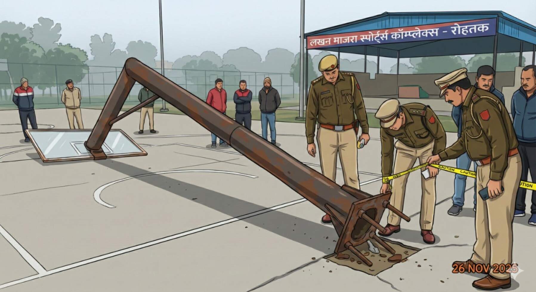 रोहतक में बास्केटबॉल पोल गिरने से युवा खिलाड़ी की मौत — 26 नवंबर 2025 की दर्दनाक घटना