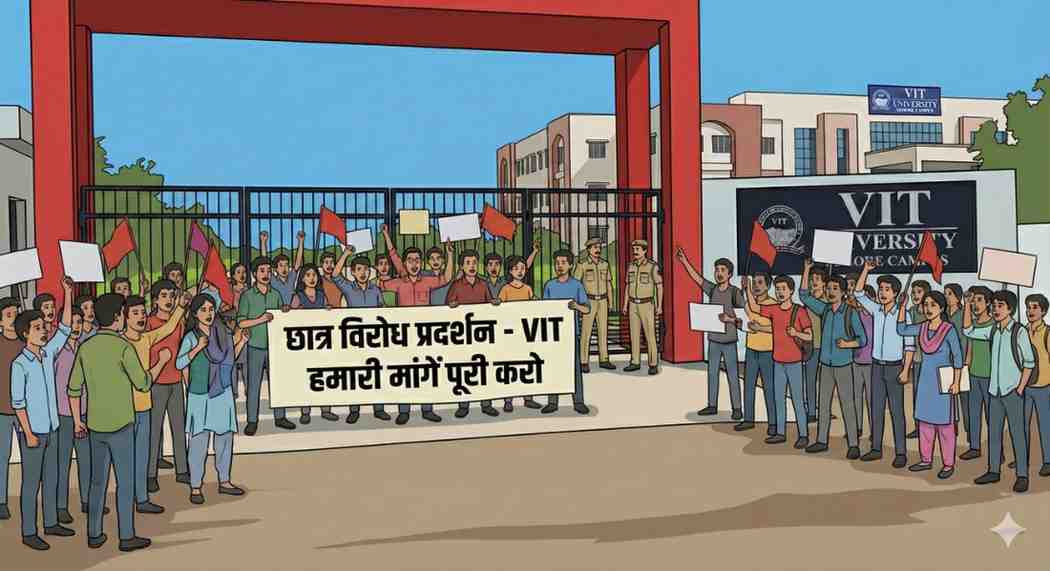 VIT Sehore में बवाल: दूषित पानी-खराब भोजन पर छात्रों का गुस्सा, वाहनों में आग