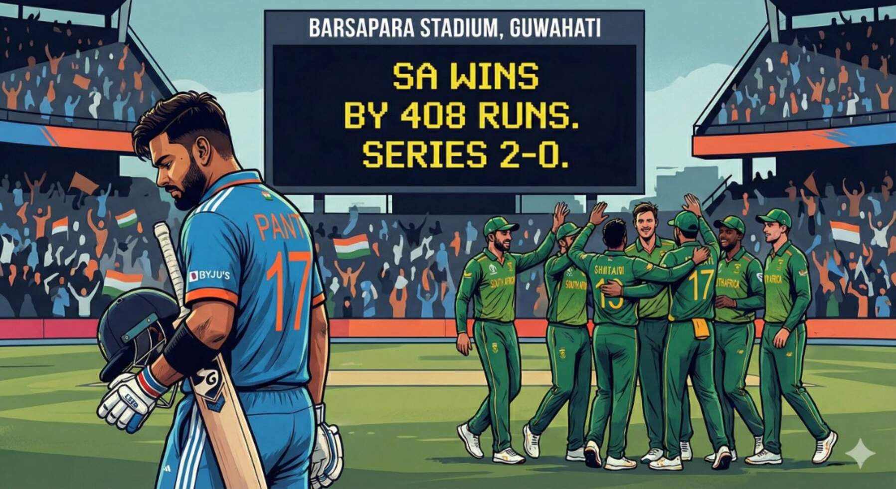 गुवाहाटी टेस्ट: टीम इंडिया की ऐतिहासिक हार, दक्षिण अफ्रीका ने 2-0 से किया सूपड़ा साफ