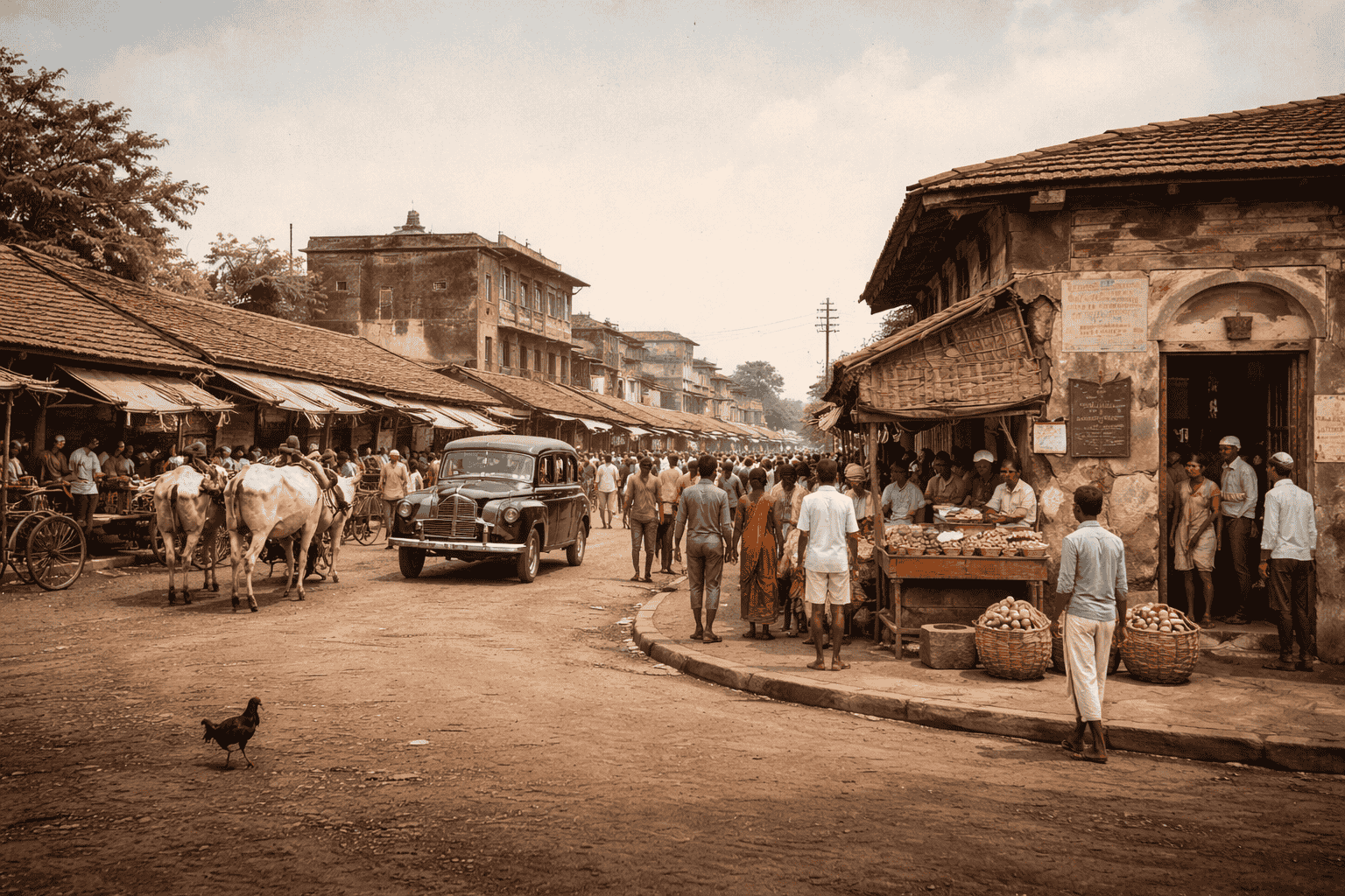 “1900s Indian street life showing traditional lifestyle of old generation”