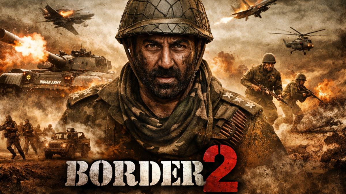 बॉर्डर 2 फिल्म का पोस्टर, युद्ध के सीन और भारतीय सेना के जवान